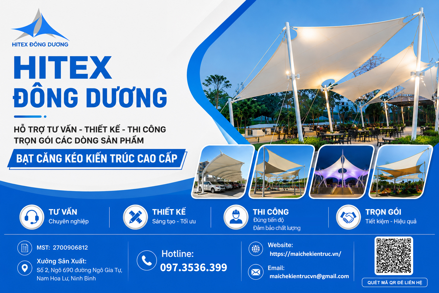 Hỗ trợ tư vấn - thiết kế - thi công trọn gói các dòng sản phẩm bạt căng kéo kiến trúc cao cấp Hitex Đông Dương