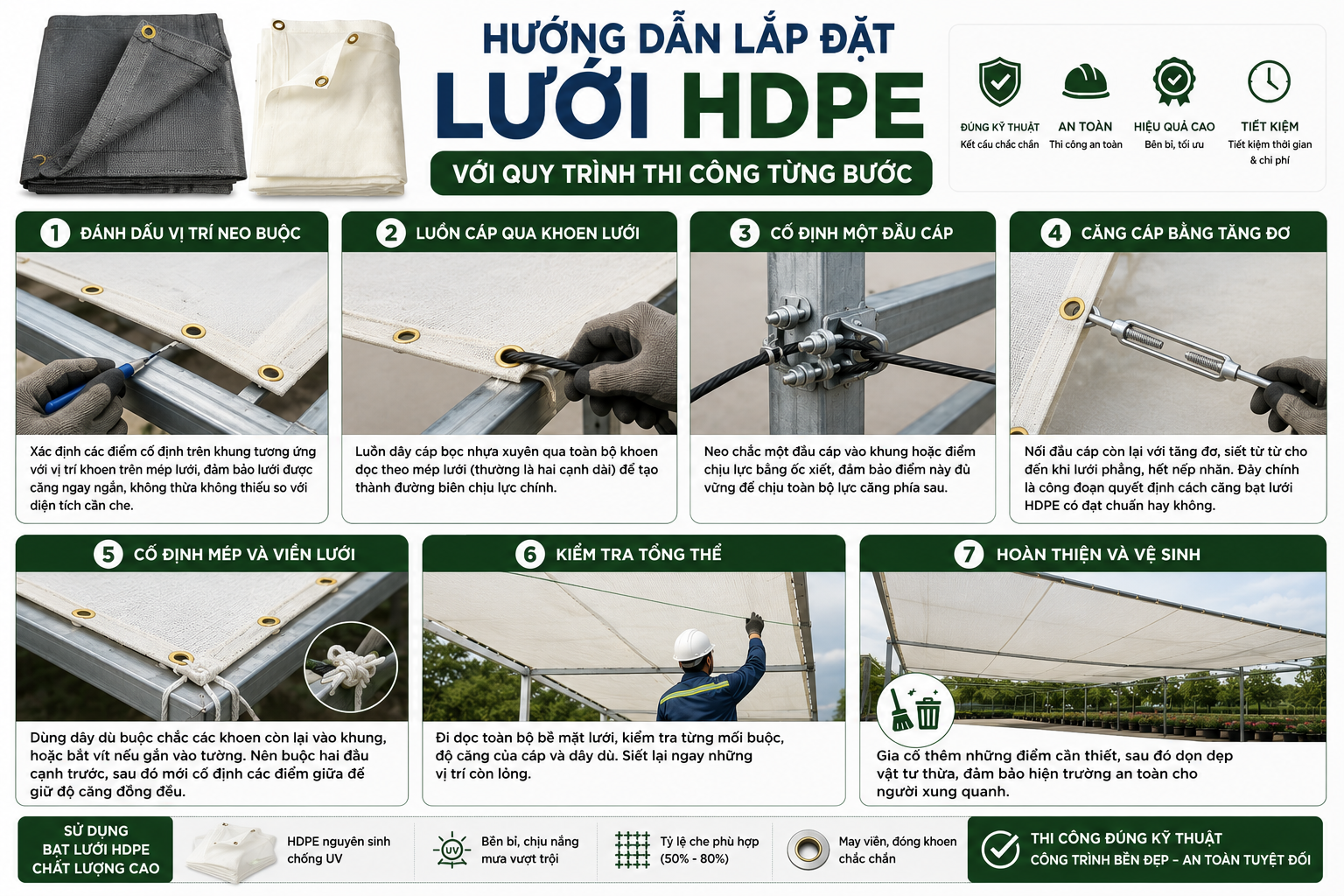 Quy trinh thi cong bat luoi HDPE dung ky thuat an toan tu A Z Huong dan lap dat tung buoc