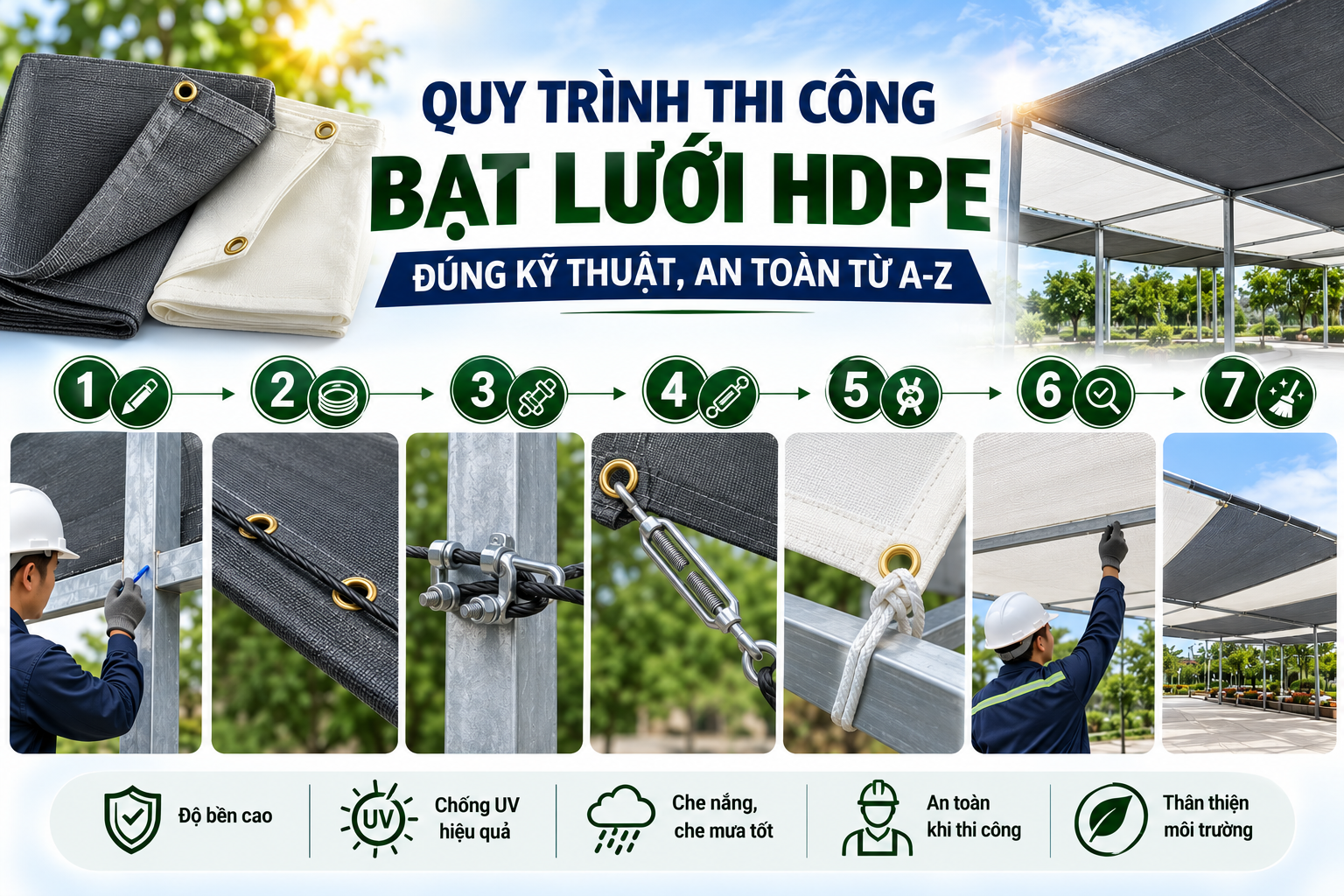 Quy trinh thi cong bat luoi HDPE dung ky thuat an toan tu A Z cua Hitex Dong DUong